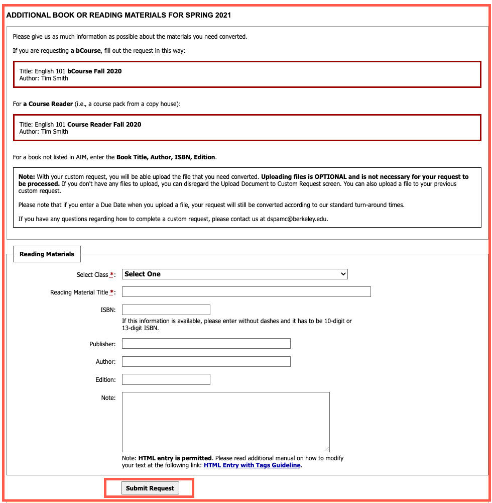 AIM - Additional Book or Reading Materials.