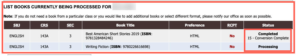 AIM - Book Request Status.