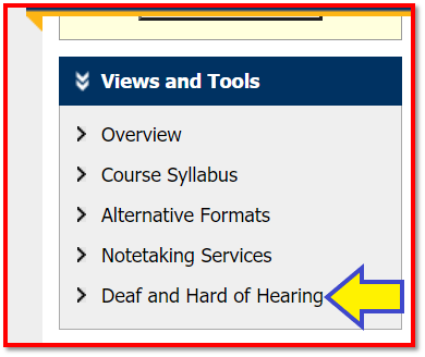 The Views and Tools Tab opens to the Deaf and Hard of Hearing Tab 